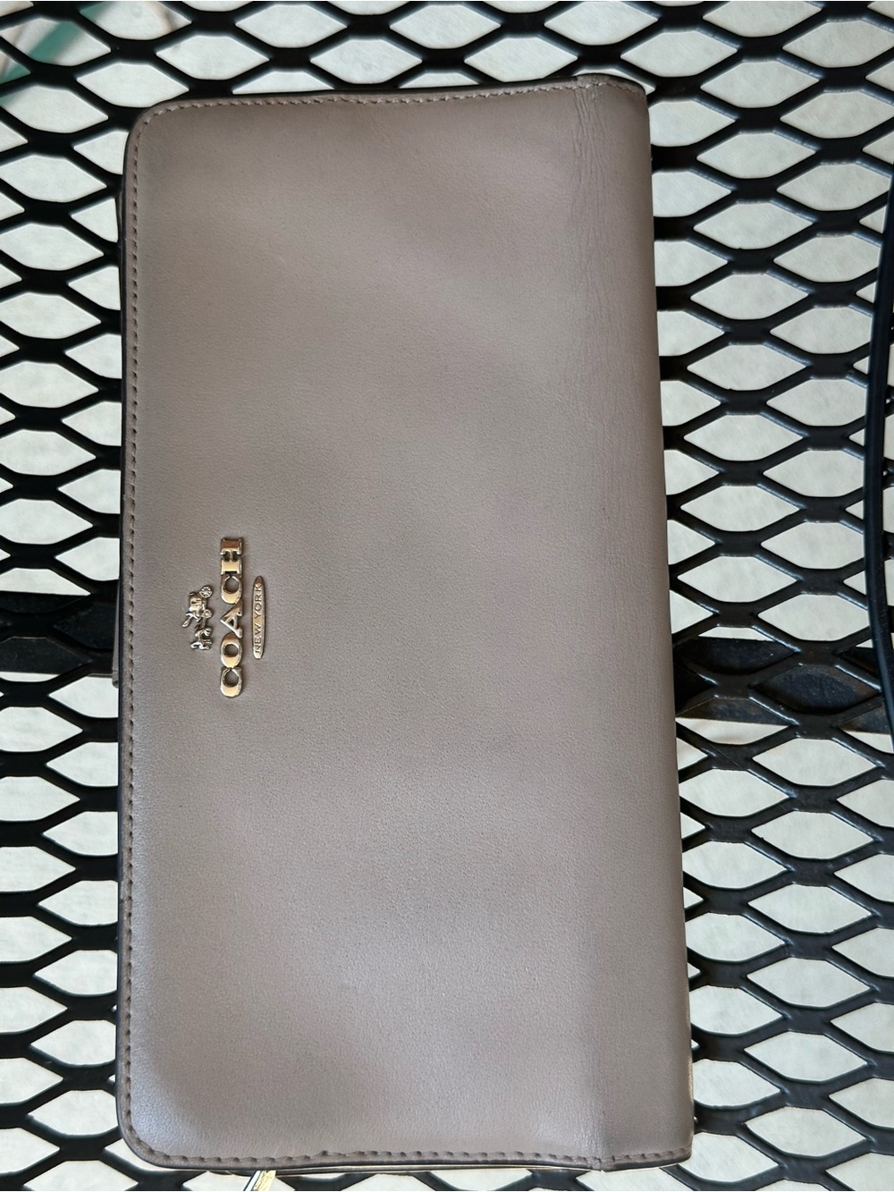Coach Taupe Zip-Around Wallet with Gold Hardware